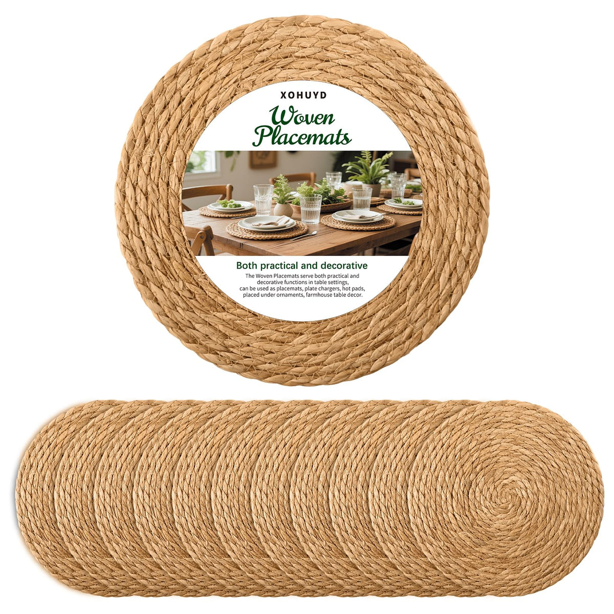 XOHUYD 13-inch round woven placemats set of 12 on table for elegant protection