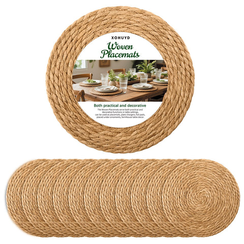 XOHUYD 13-inch round woven placemats set of 12 on table for elegant protection