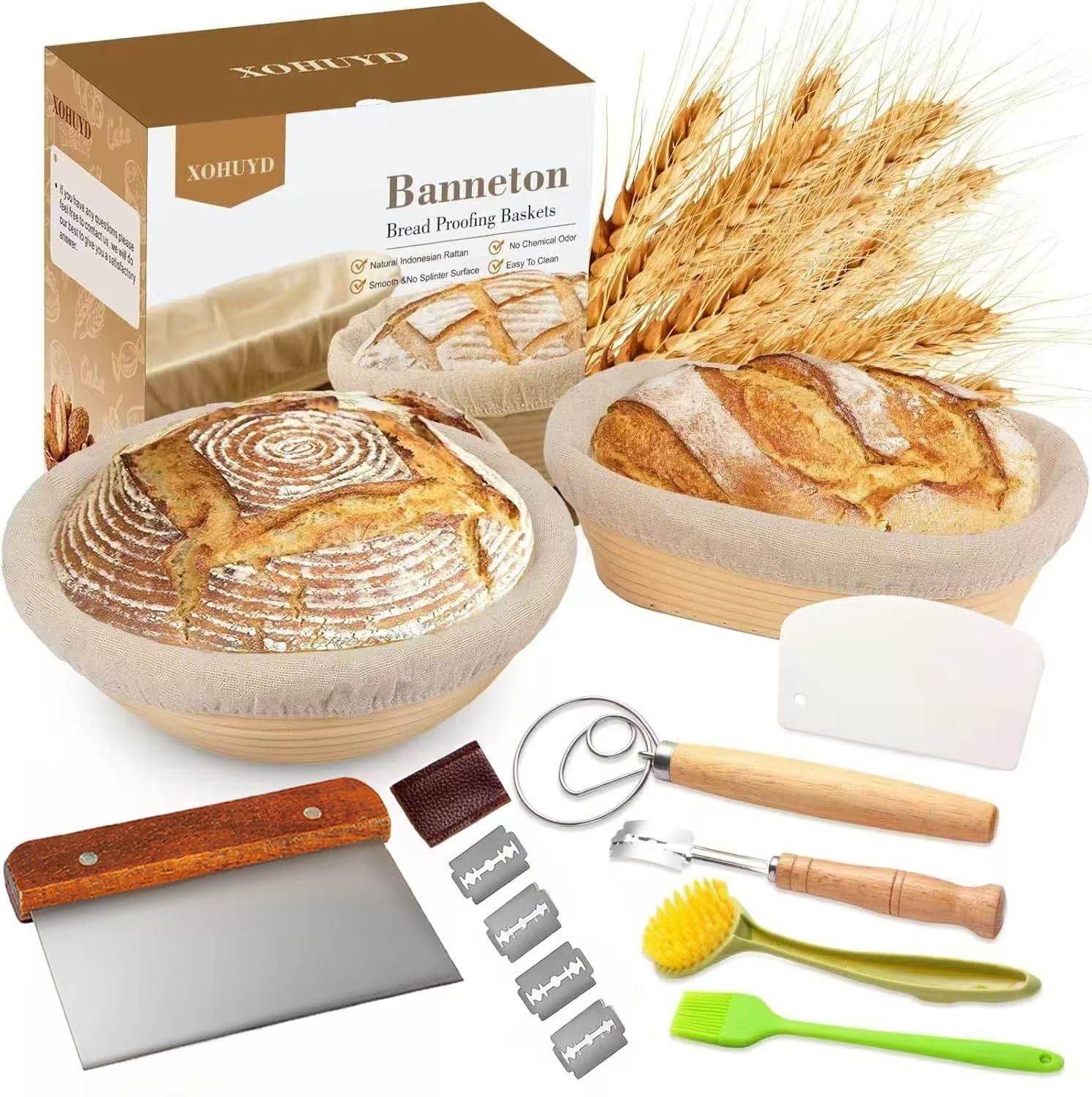 XOHUYD banneton round 9-inch basket for even dough rise and crispy crust