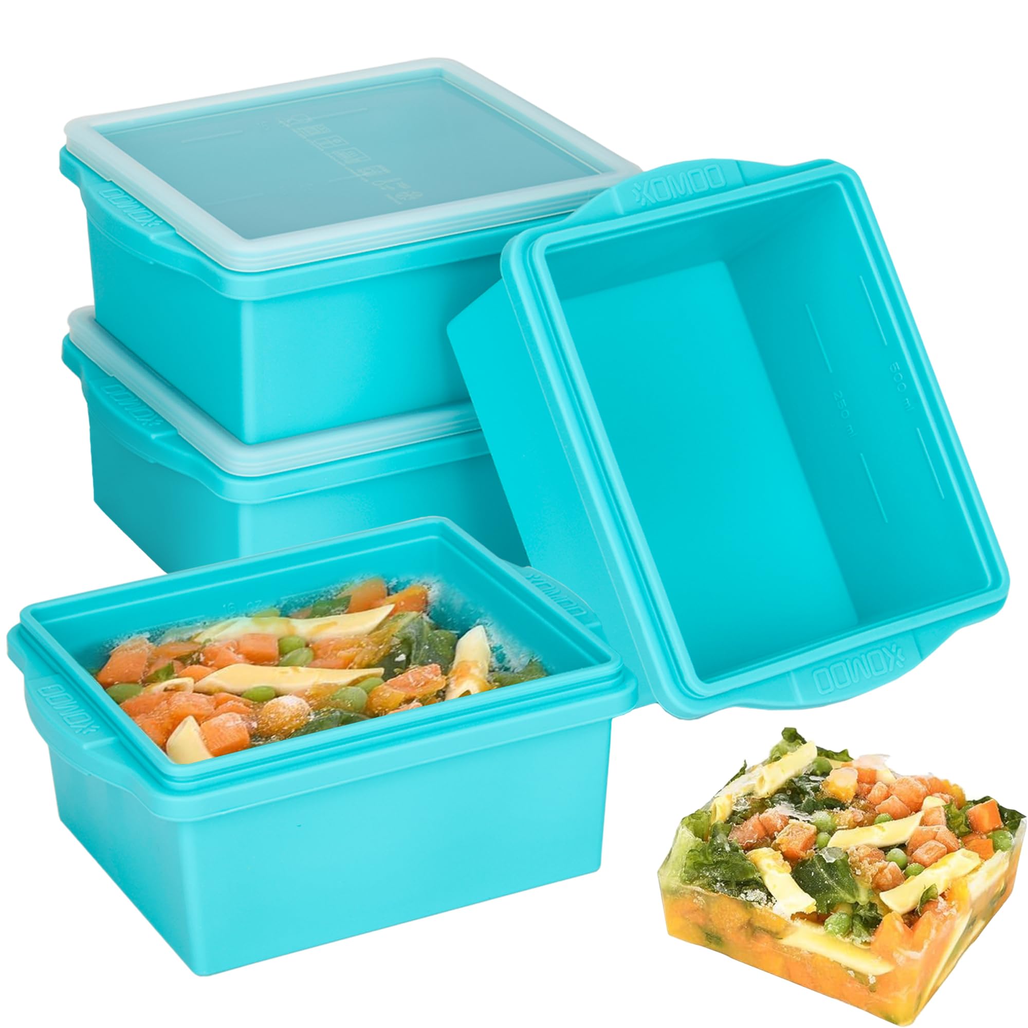 Xomoo 2-cup silicone freezer tray with lids for organized meal prep and leakproof freezing