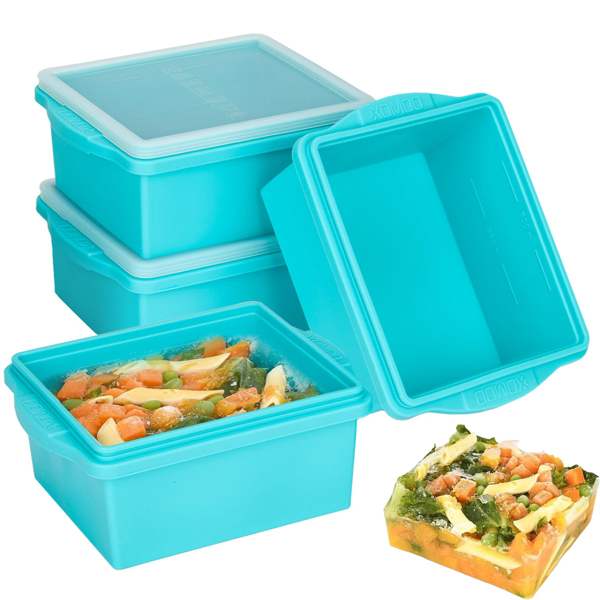 Xomoo 2-cup silicone freezer tray with lids for organized meal prep and leakproof freezing