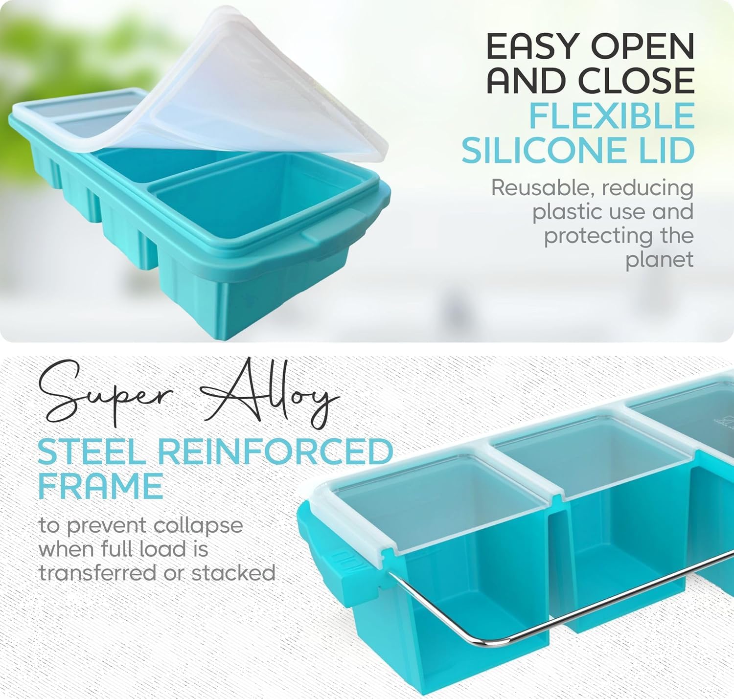 Xomoo leak-proof lid ensures spill-free freezing and easy transfer