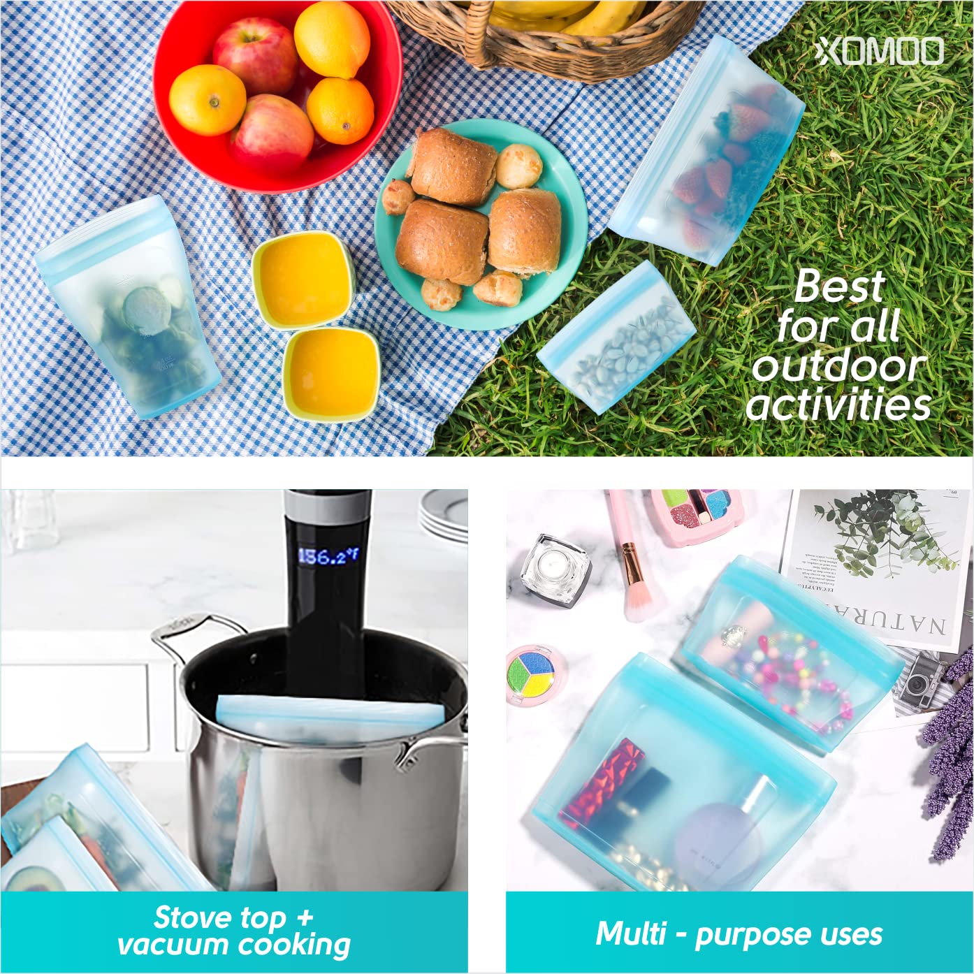 Xomoo silicone bag portable travel storage solution.