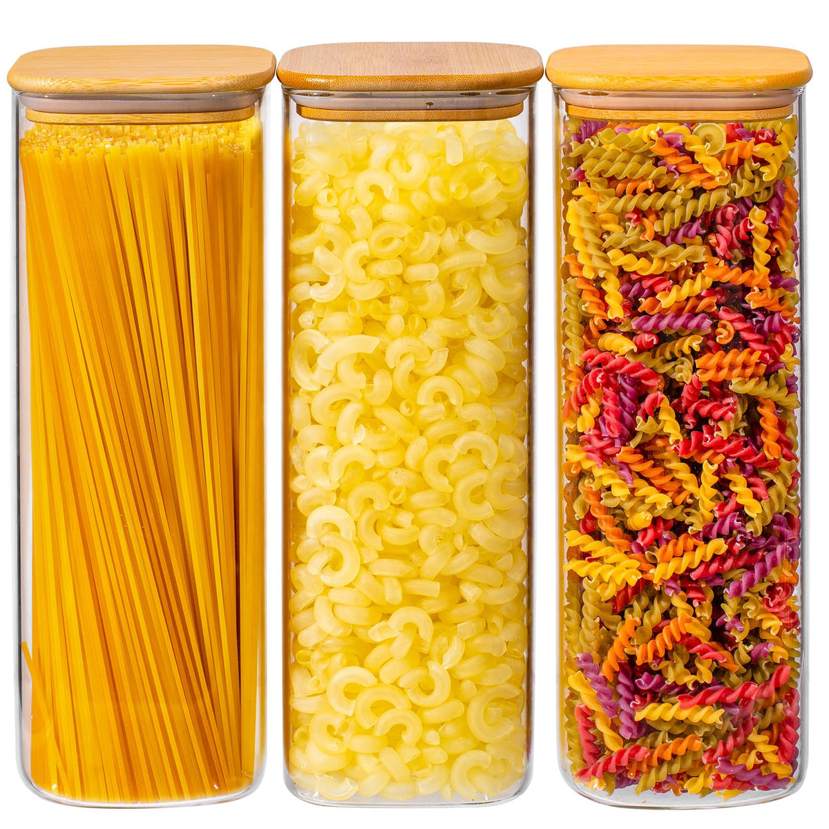 Xoniwis 73oz square pasta jar with lid for spaghetti storage.
