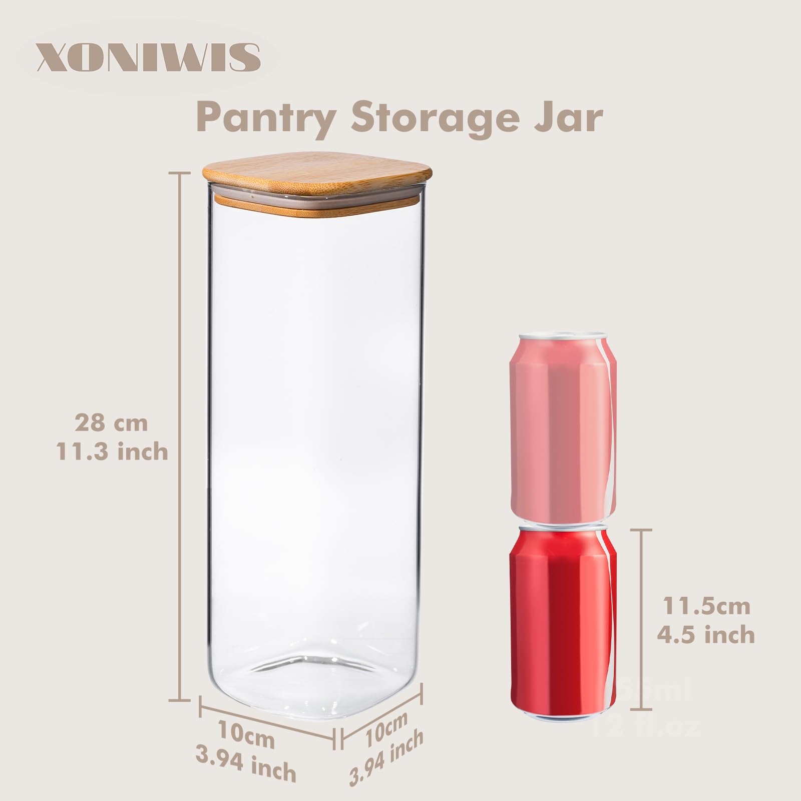 Xoniwis wide-mouth glass jar enables easy cleaning access.