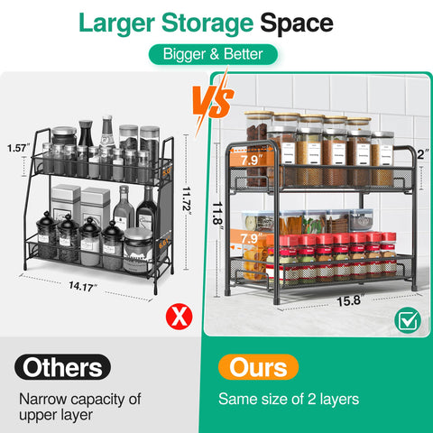 Xpatee Spice Rack with guardrails preventing jars from tipping when reached
