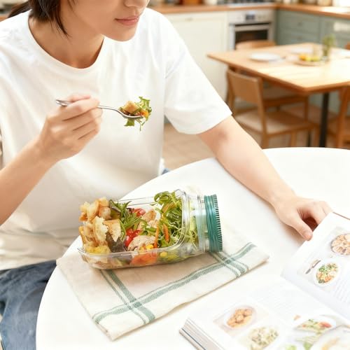 Xpcpekt Salad Jar with side opening shows dressing compartment for easy, mess-free, on-the-go lunches.