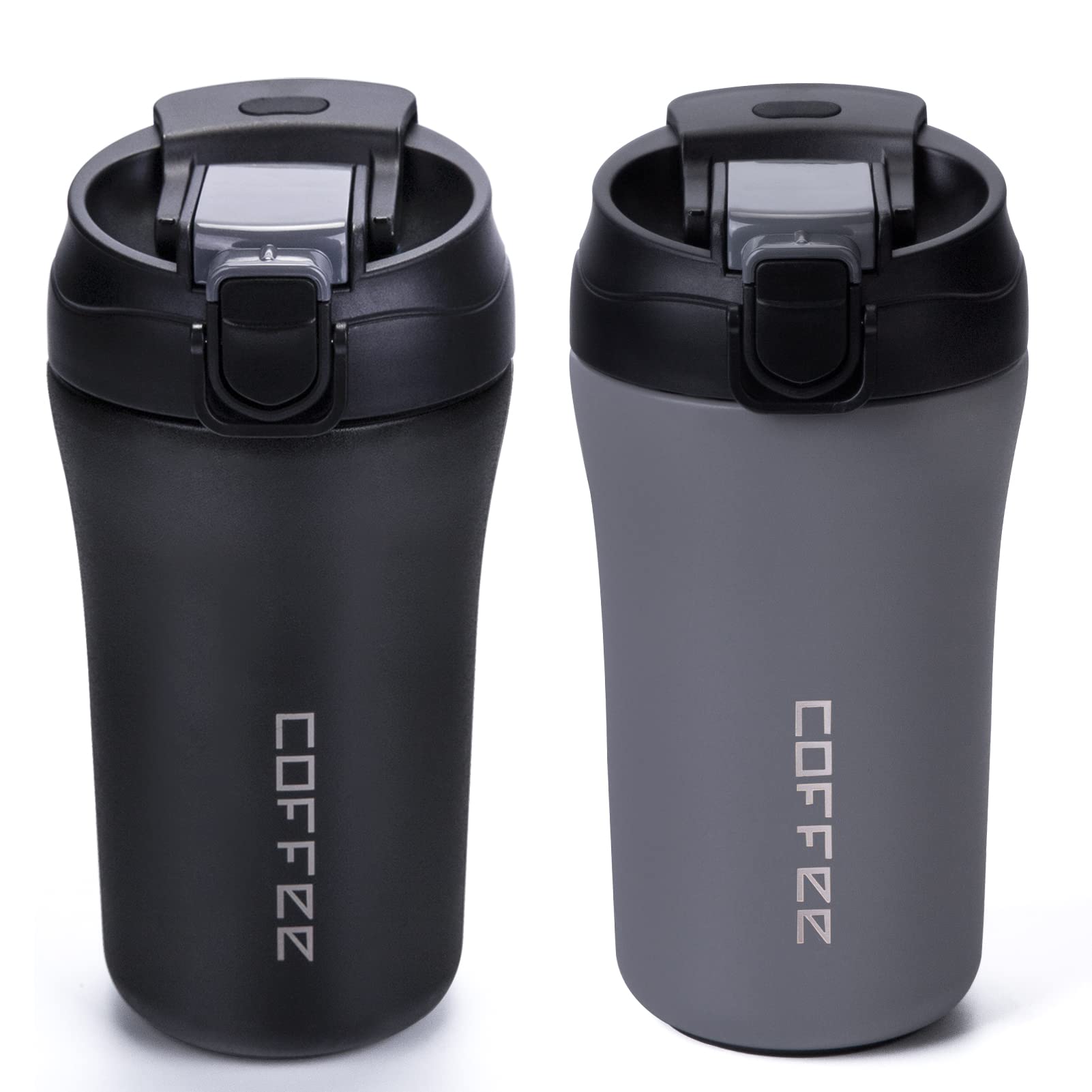 XPIY 14oz travel mug two-pack for on-the-go coffee.