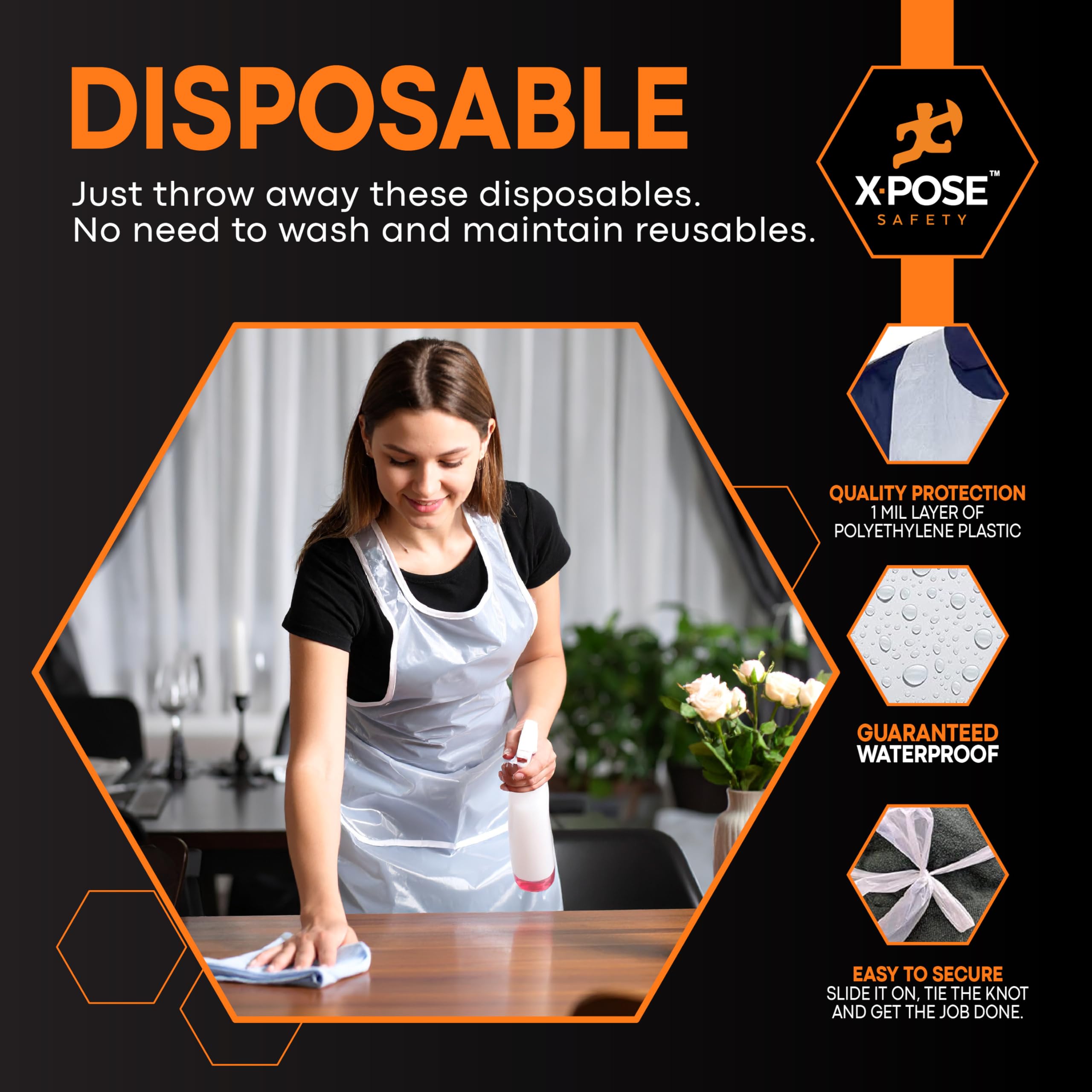 Xpose Safety 100 White Apron worn in kitchen for clean cooking.