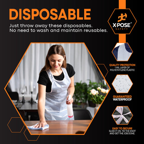 Xpose Safety 100 White Apron worn in kitchen for clean cooking.