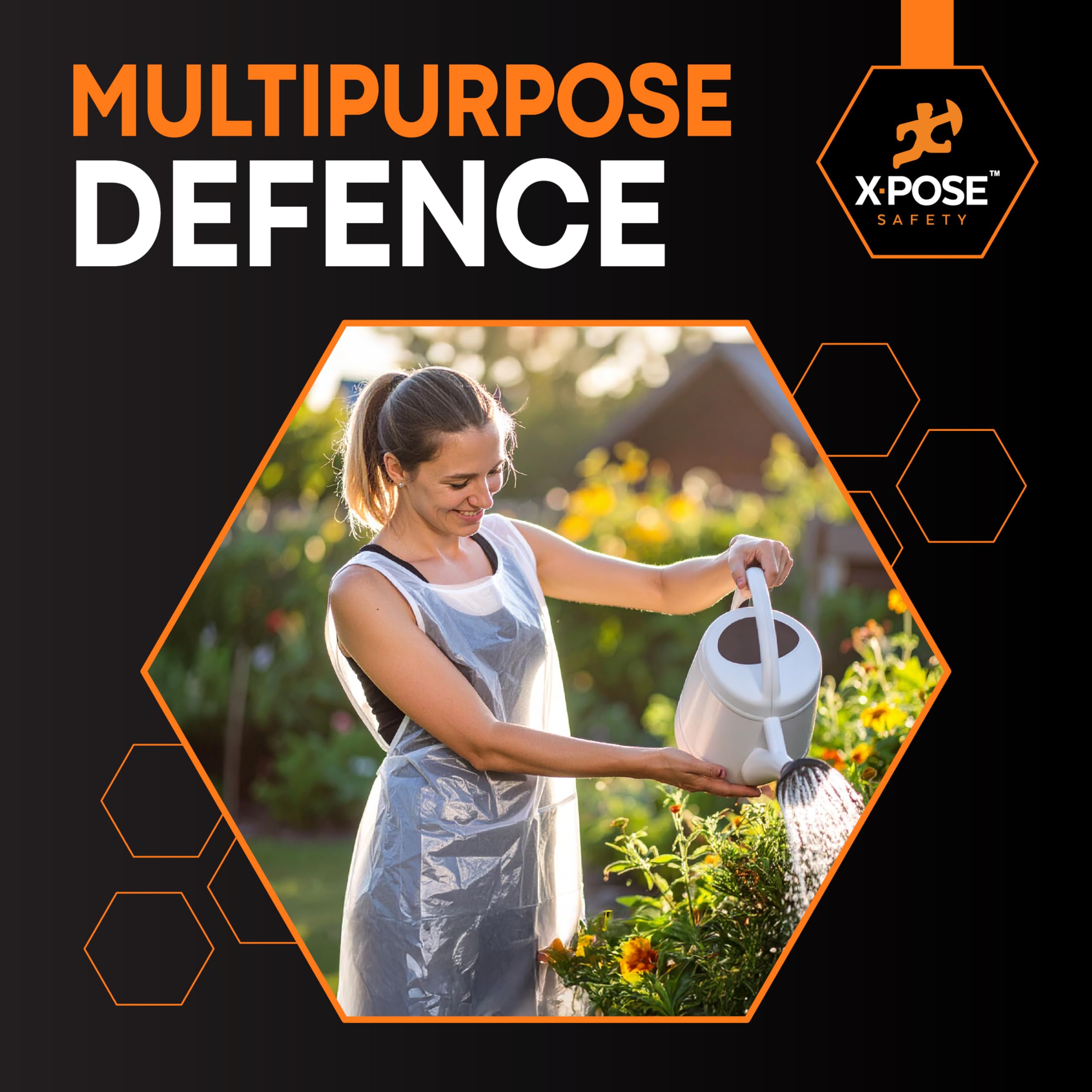 Xpose Safety 100 White Apron in outdoor gardening scenarios for mess protection.