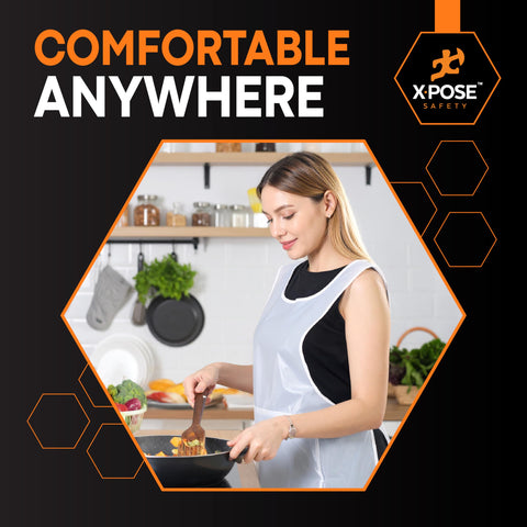 Xpose Safety 100 White Apron used by teachers in classroom activities.