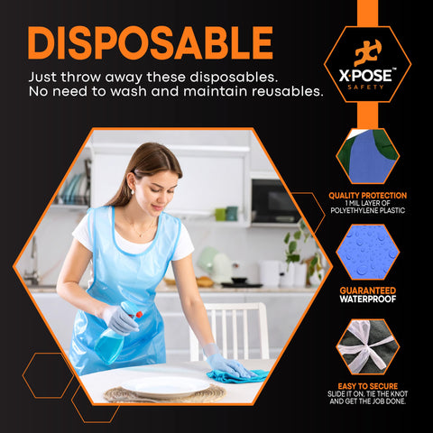 Xpose Safety blue disposable apron at 24x48 inches covers clothing in crowded kitchens.