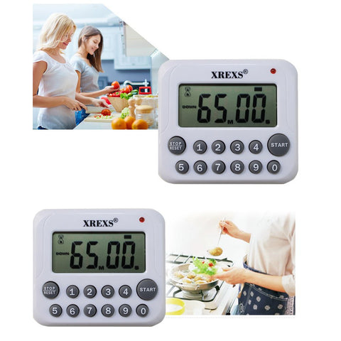 XREXS digital kitchen timer clip-hang design for flexible placement.