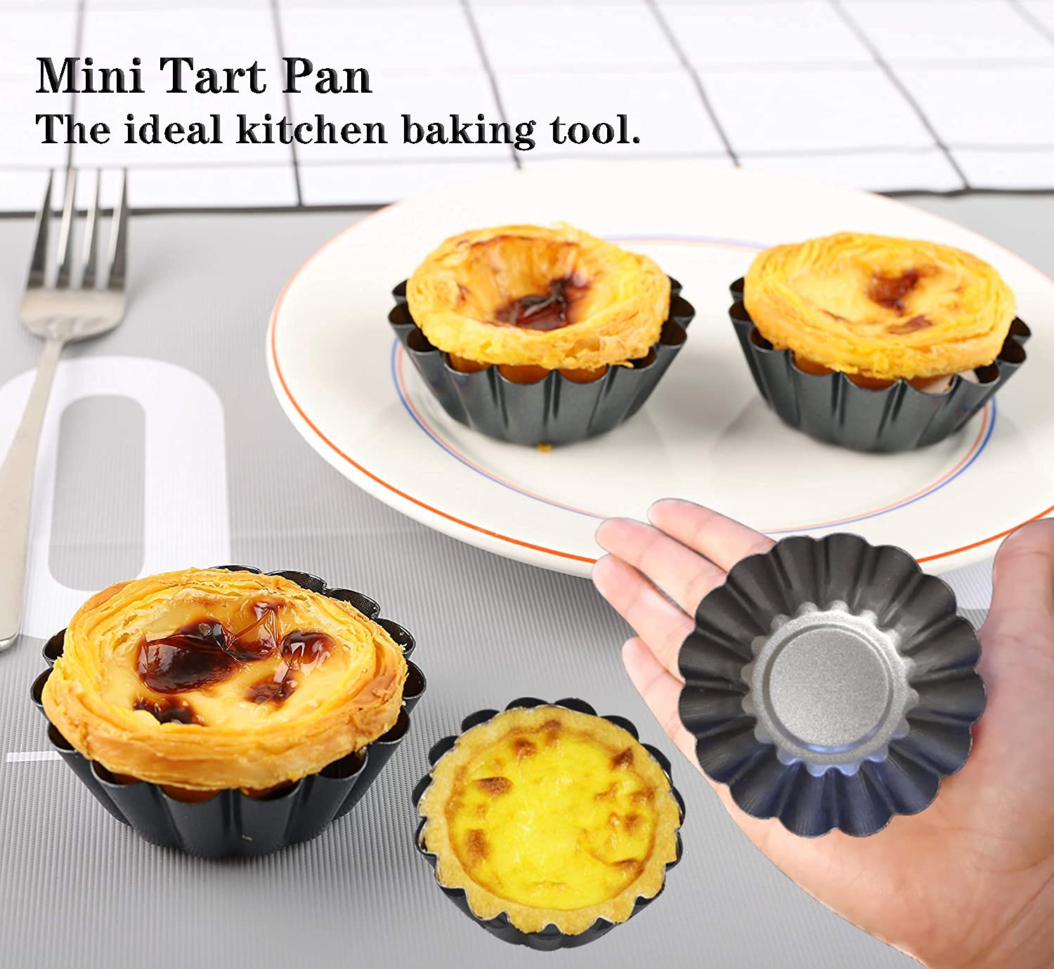 Xstronq carbon steel tart pans resist warping for even browning.
