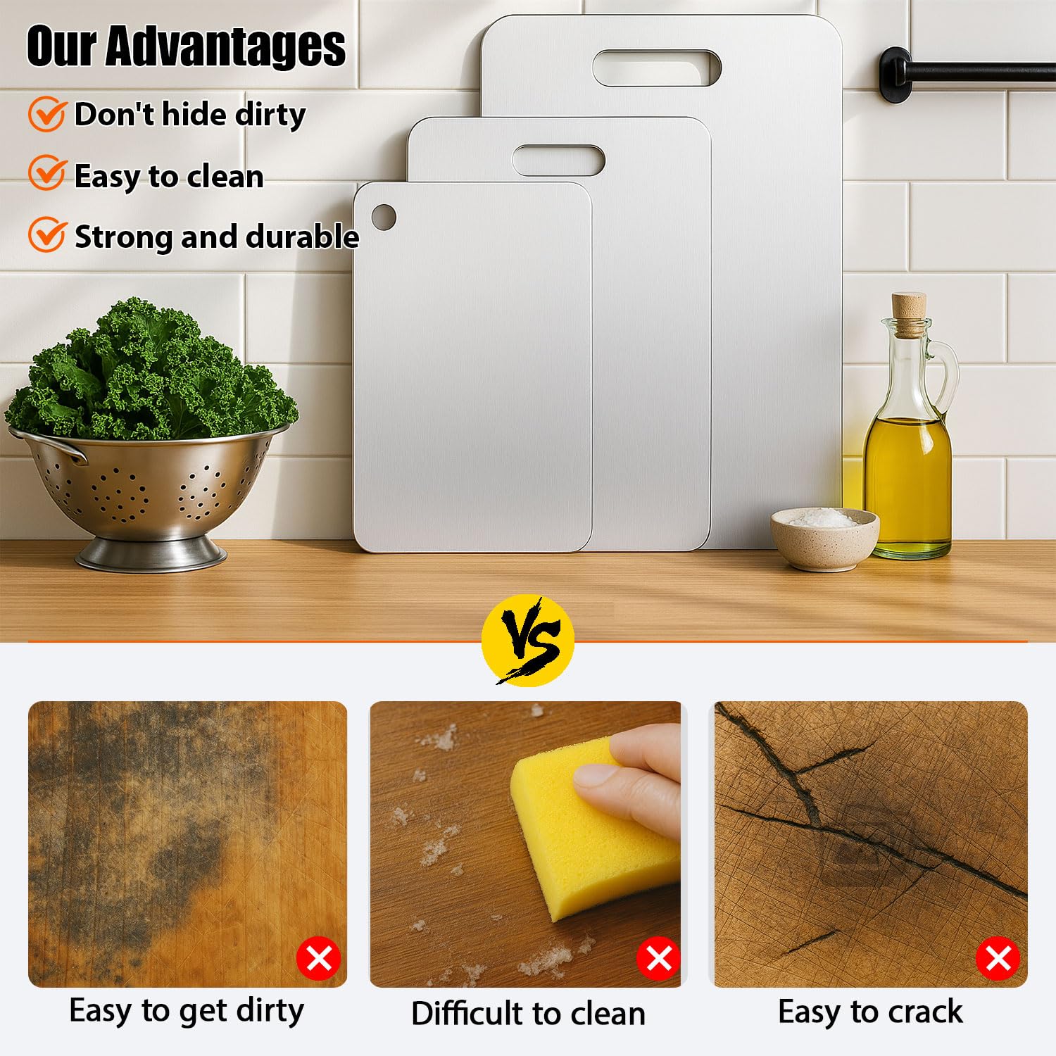XTBSE titanium cutting board double-sided – one side for produce, one for meat.