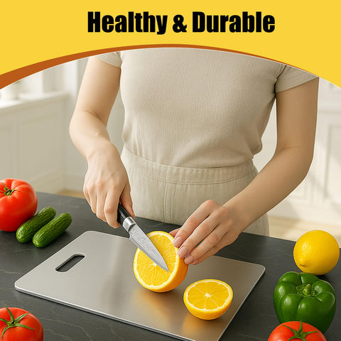 XTBSE titanium cutting board easy-clean – non-porous surface resists stains.