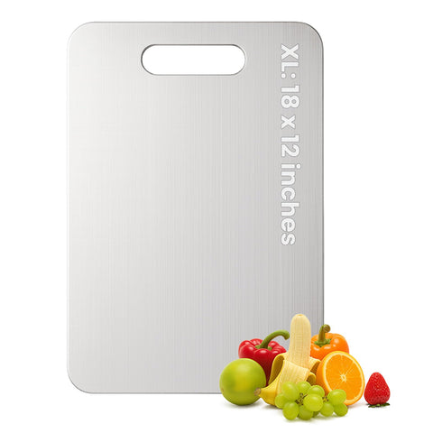 XTBSE titanium cutting board top view shows smooth nonporous surface ideal for easy cleanup.