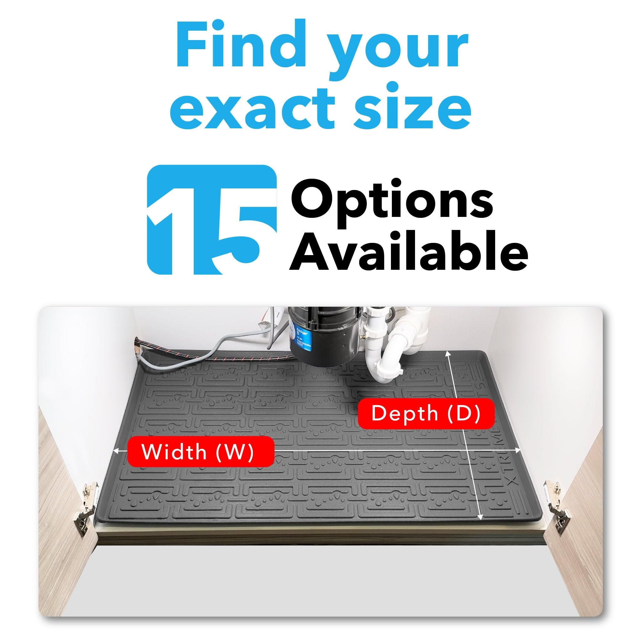 Xtreme Mats flexible, durable polyethylene adapts to cabinet shapes.