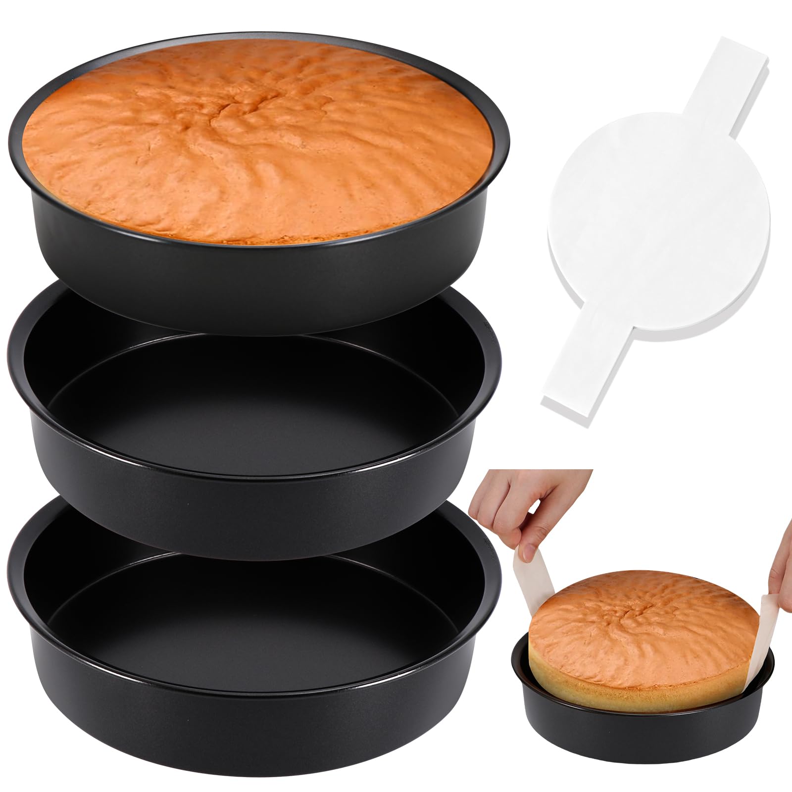 Xtujcya 8-inch round cake pans set of 3 for even baking and layered cakes.
