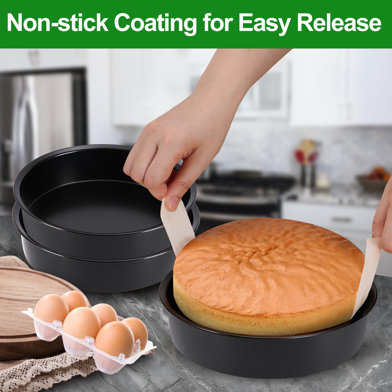 Xtujcya fixed-bottom round cake pan ensures mess-free oven experiences.