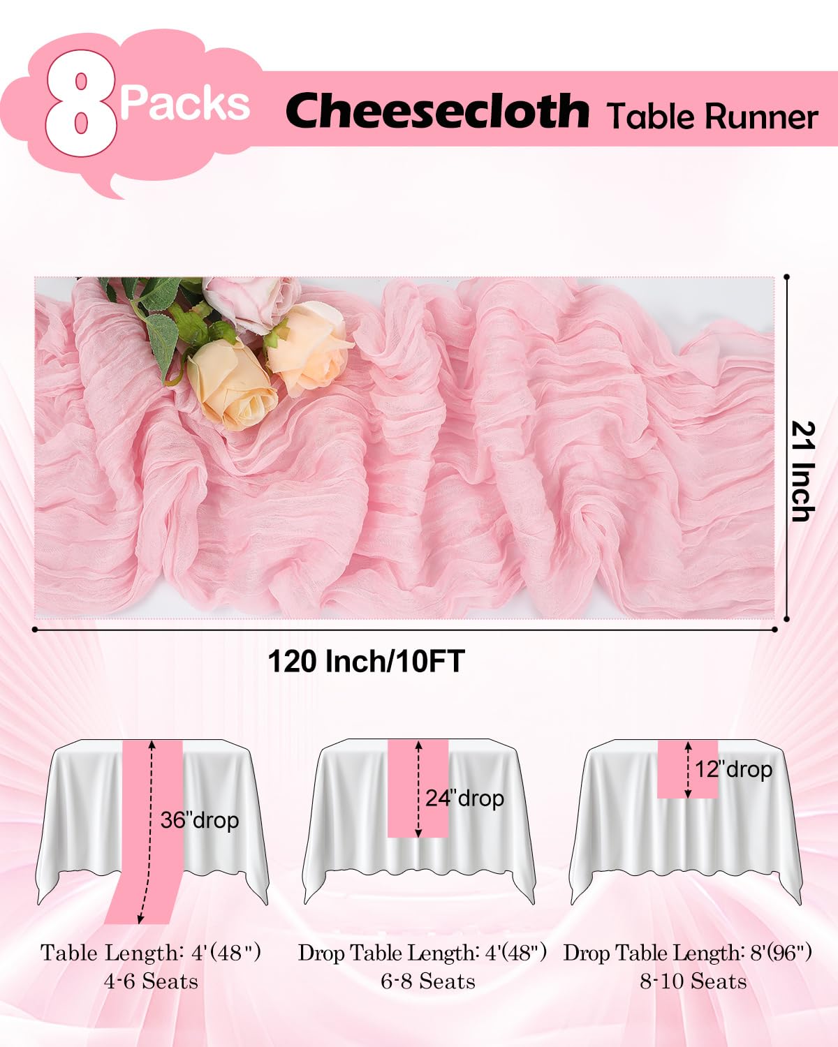 Xuehua pink cheesecloth runner draped on a table for rustic elegance.