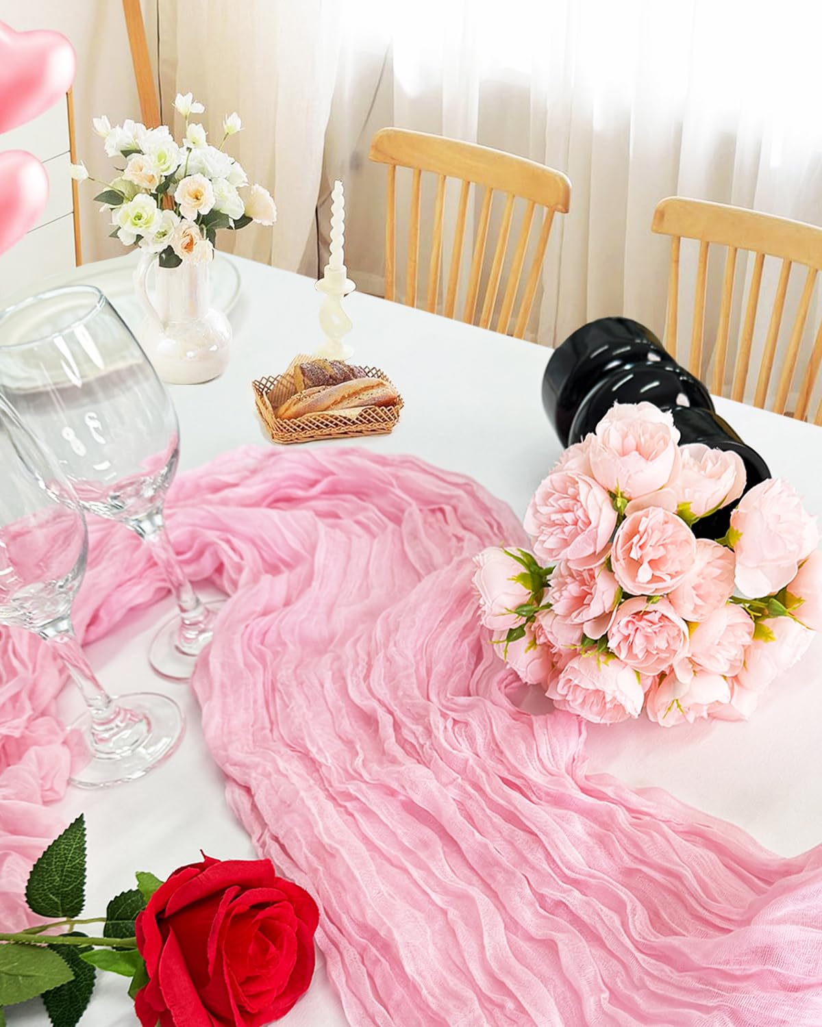Xuehua reusable pink table runner demonstrates easy care and durability.