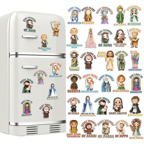 Xuhal Catholic Saints magnets with assorted designs for fridge decoration and daily inspiration.