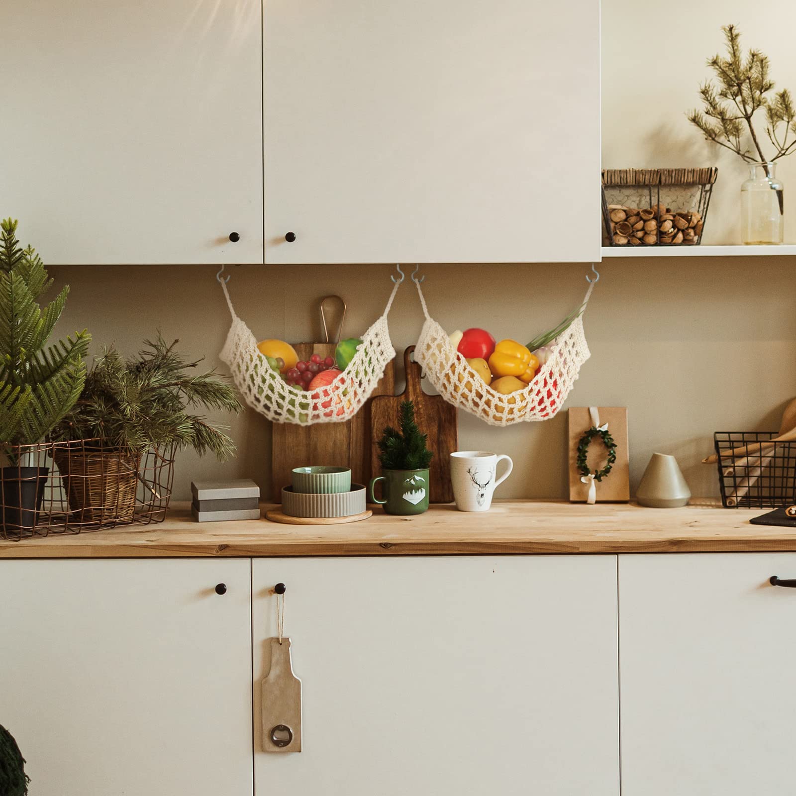 Xuhal 50 cm fruit hammock illustrates large capacity for fruit storage.