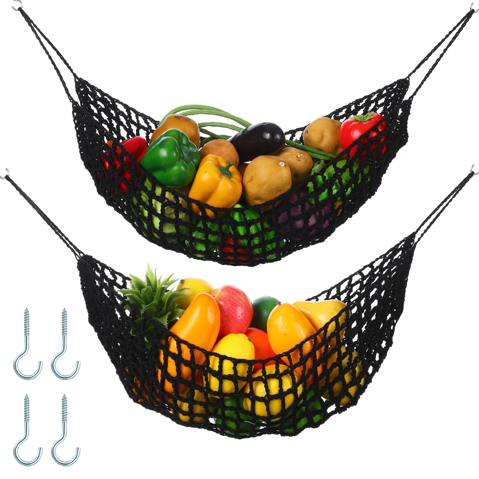 Xuhal macrame fruit hammock under cabinet saves counter space with sturdy woven design.