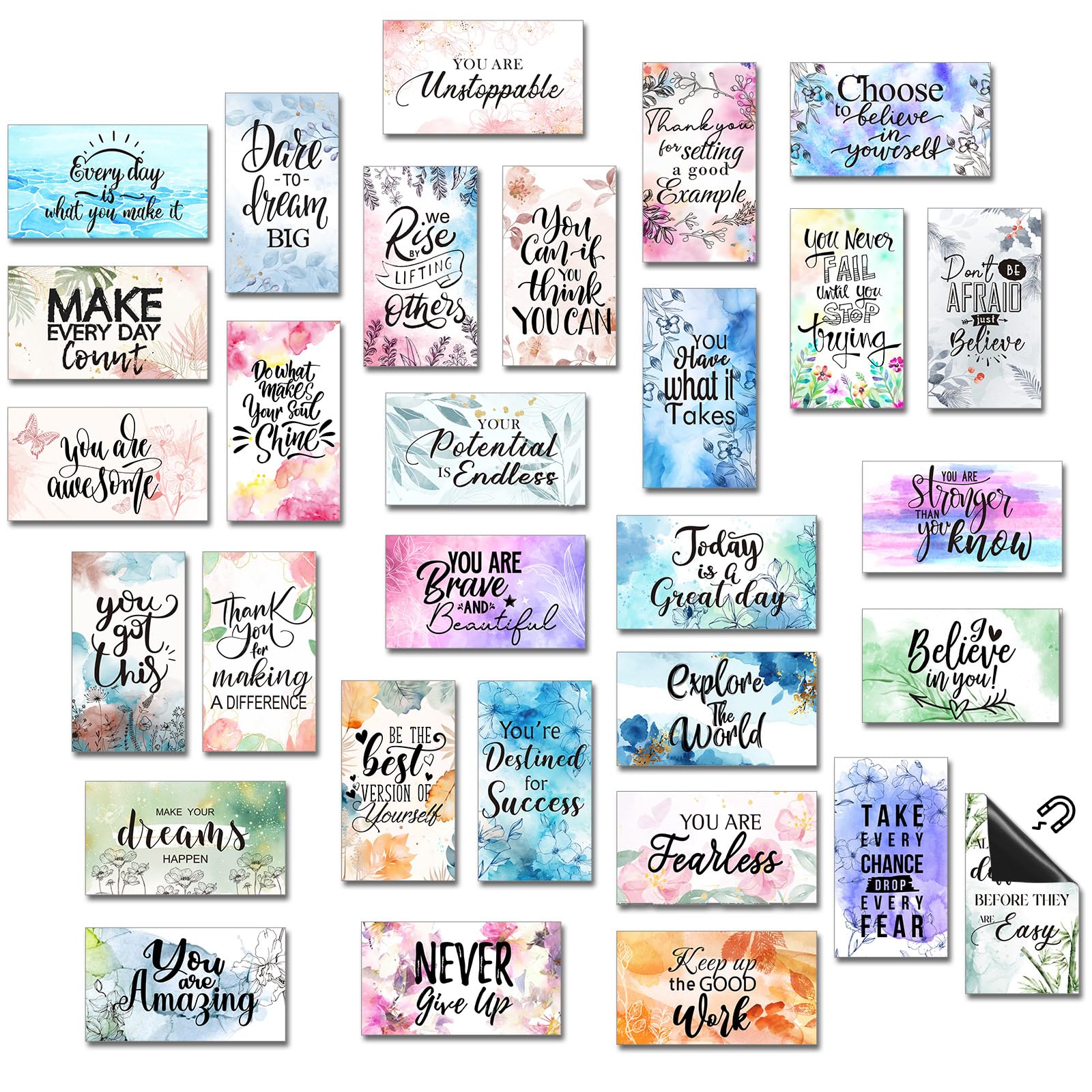 Xuhal watercolor magnets on fridge with positive quotes for daily motivation