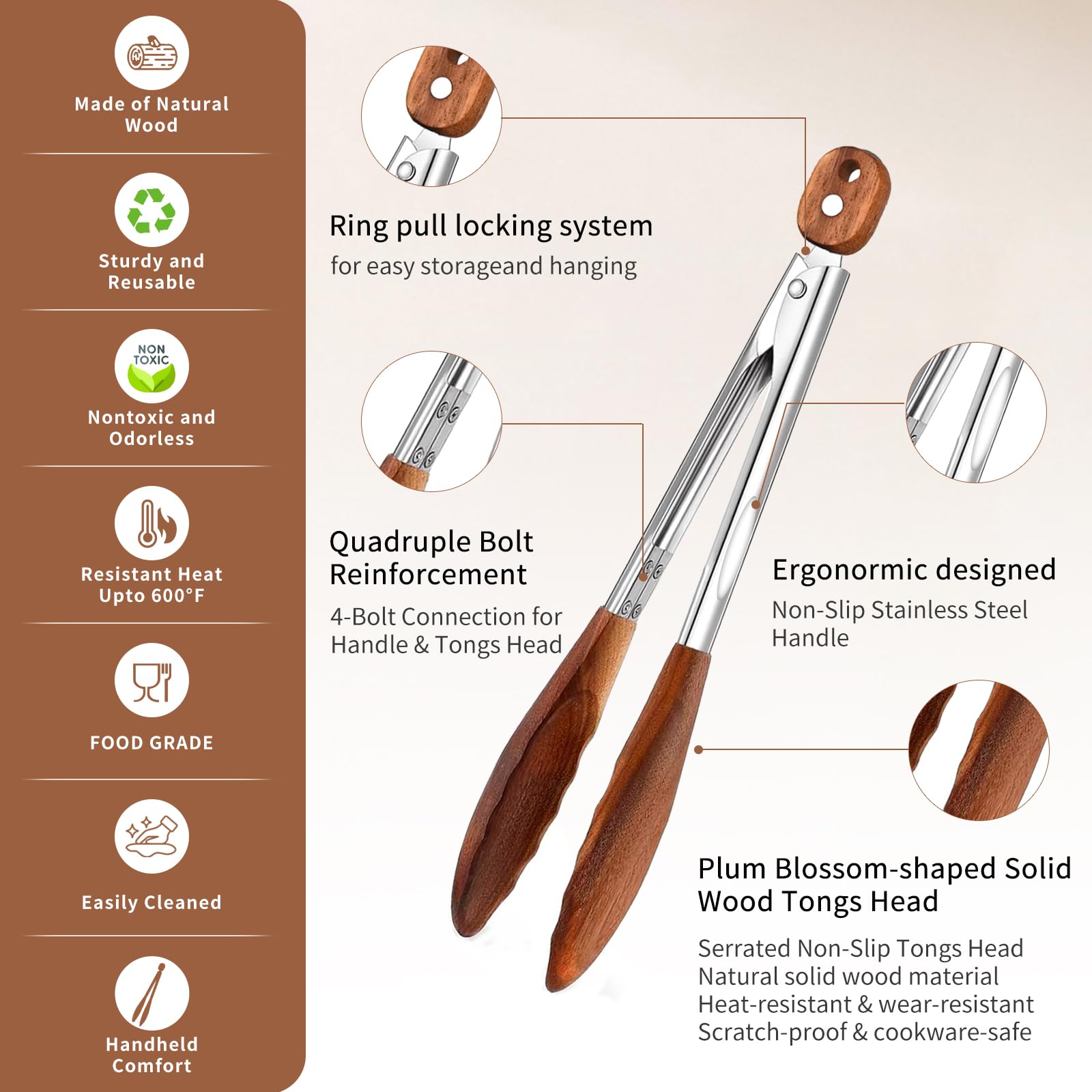 XUJKK wooden tongs pull ring lock for secure storage
