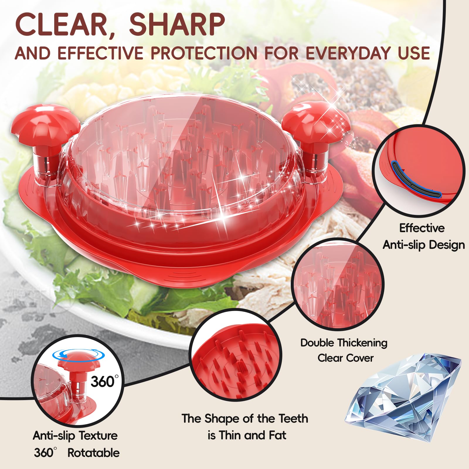 XUPAINC XL 11.5-inch chicken shredder's non-slip base keeps steadiness