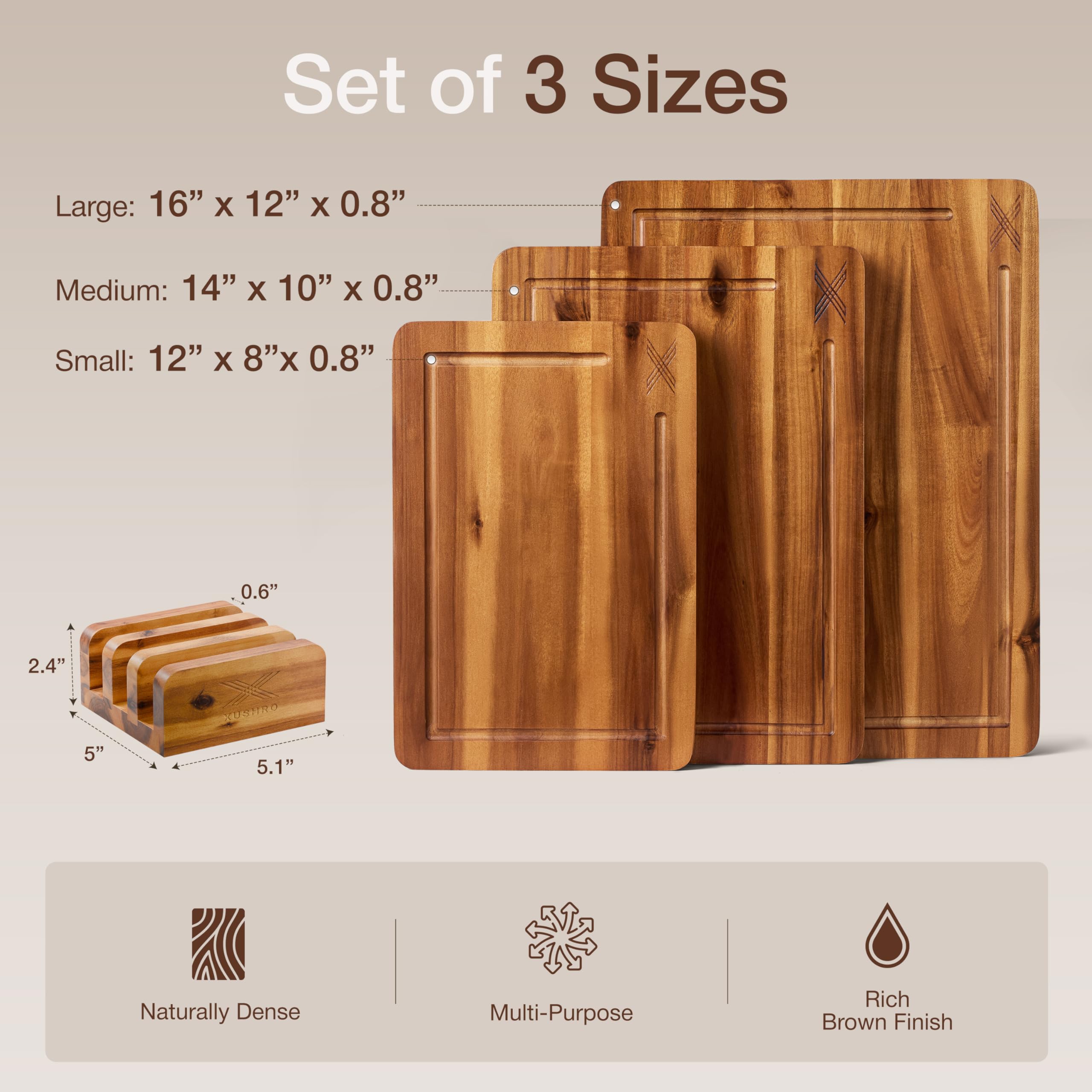 Xushro Acacia 14x10 cutting board showing durability and easy handling during chopping