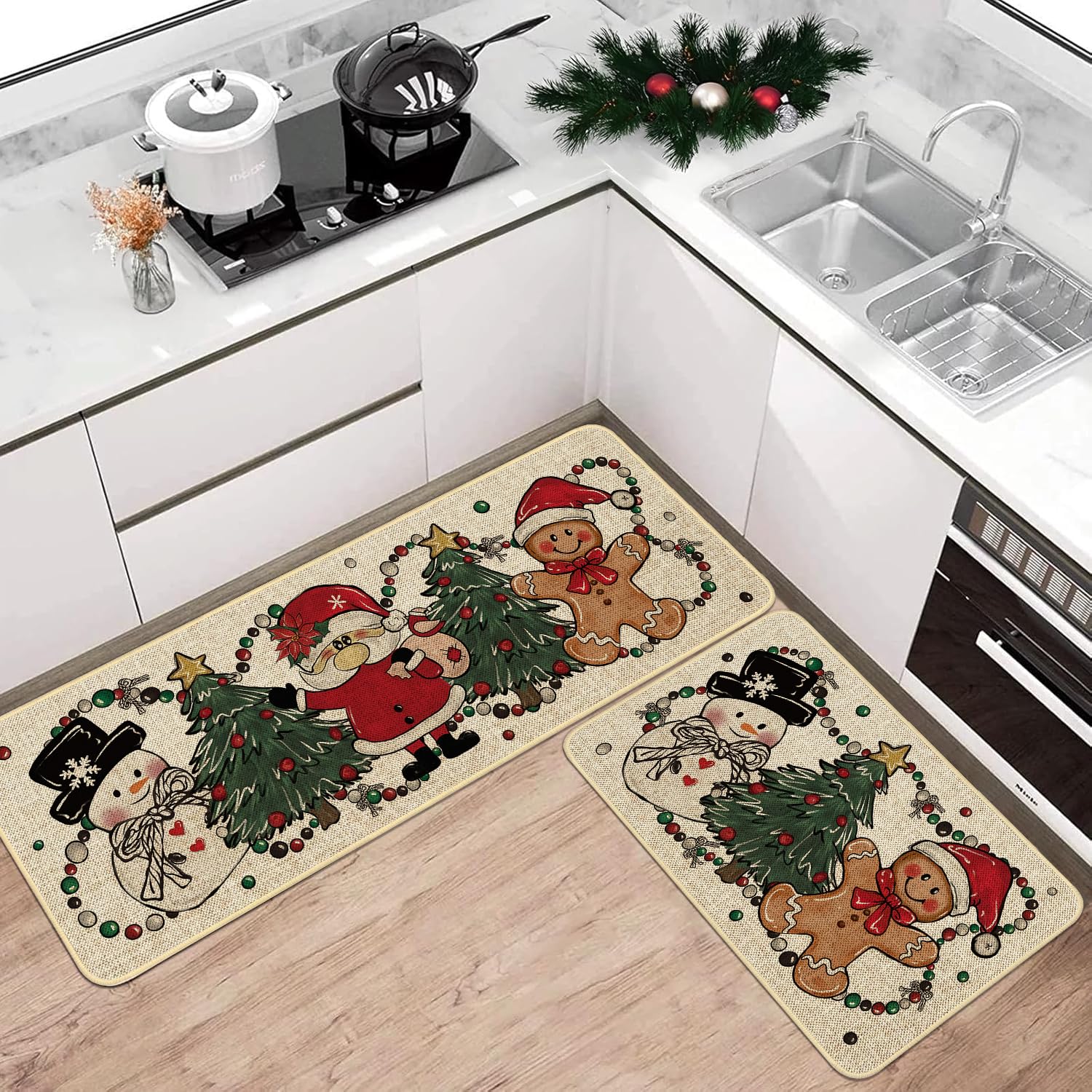 xuujdoppwul Christmas kitchen rug 17x30 with festive design, absorbs spills quickly