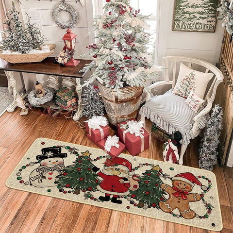 xuujdoppwul Santa-gingerbread motif rug, festive touch for sink or prep area