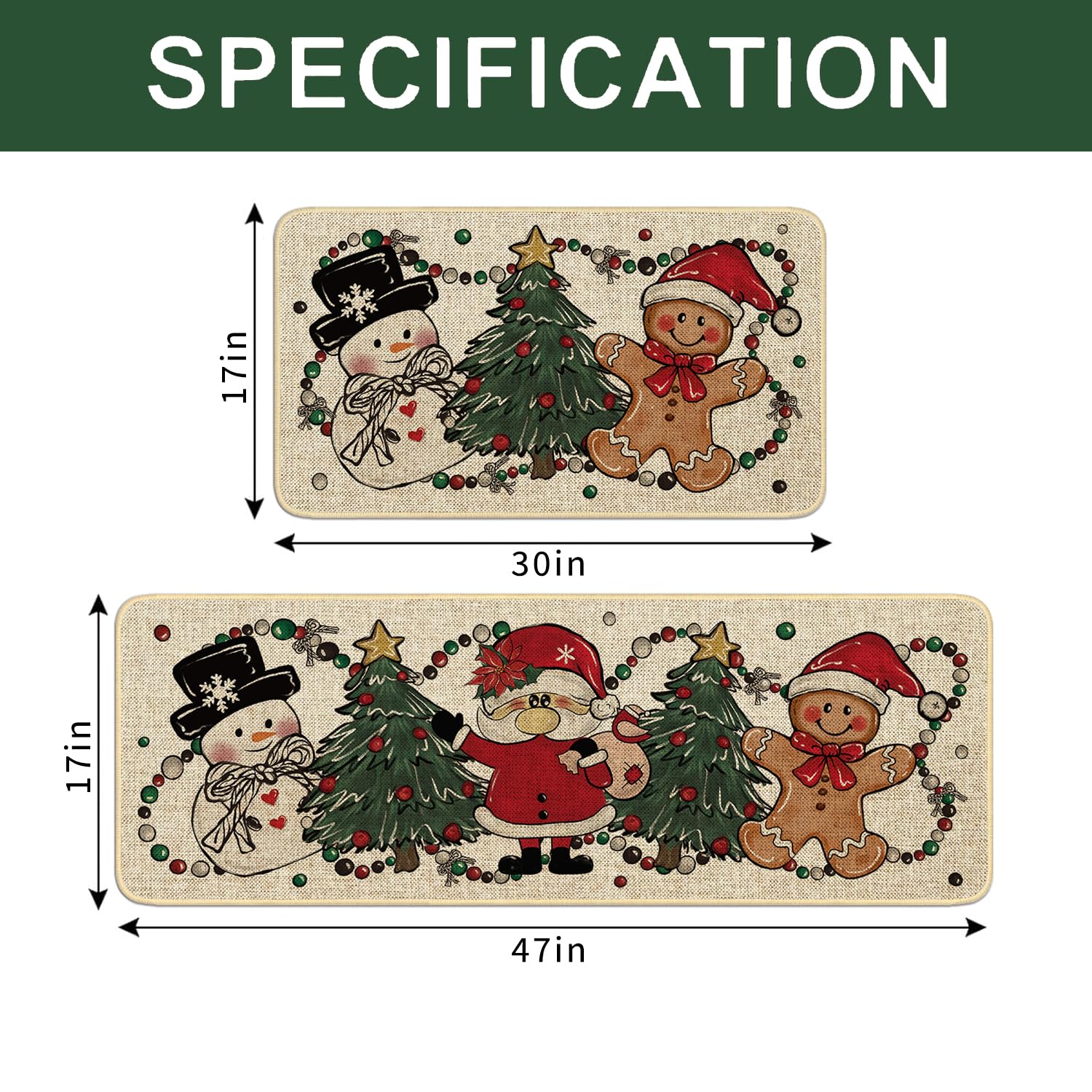 xuujdoppwul Christmas tree-pattern kitchen rug, adds seasonal flair and foot comfort