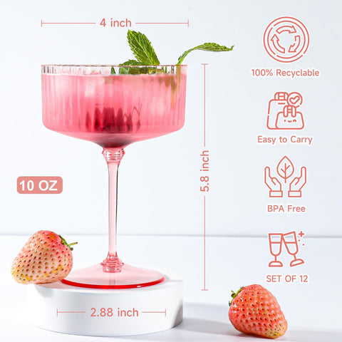 XUWAIDSGN pink translucent coupe glasses highlight safe, portable entertaining with detachable stems.