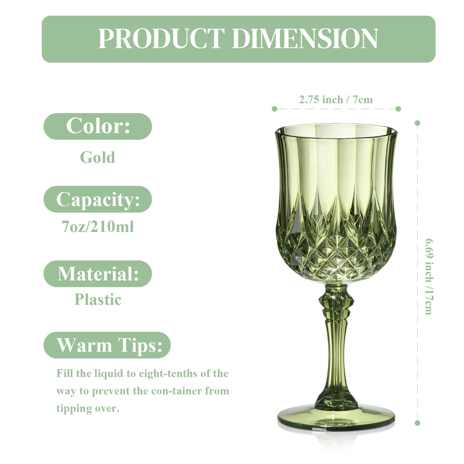XUWAIDSGN unbreakable 7oz glass goblet for weddings and parties.