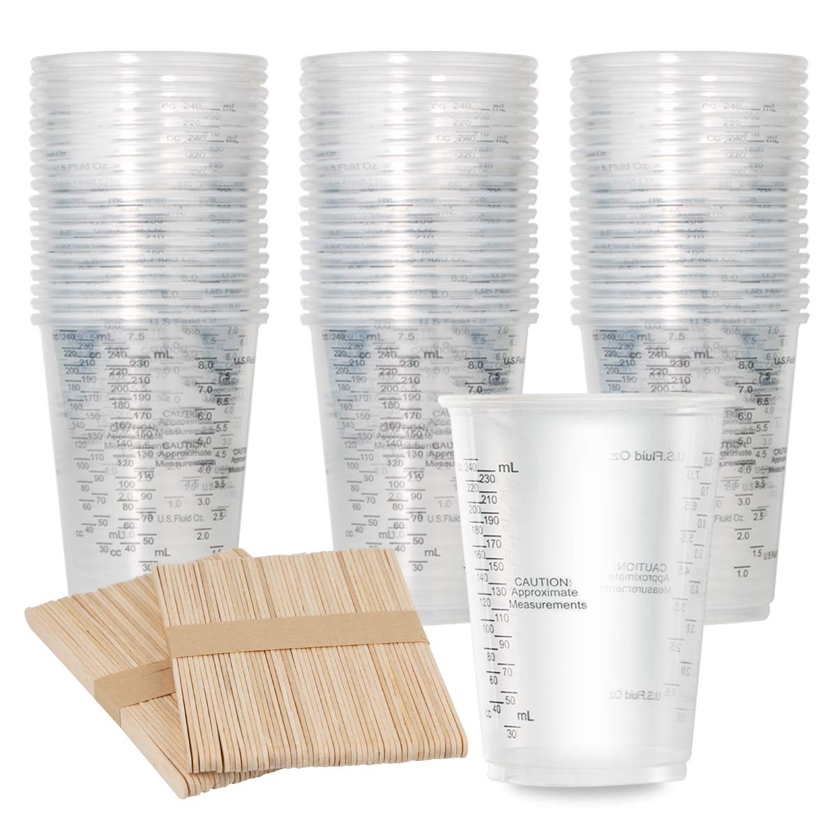 XUXU 100pcs 8oz graduated cups with clear scale for precise mixing