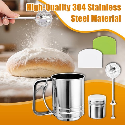 XuYelora powdered sugar duster long-handled in use on pastries