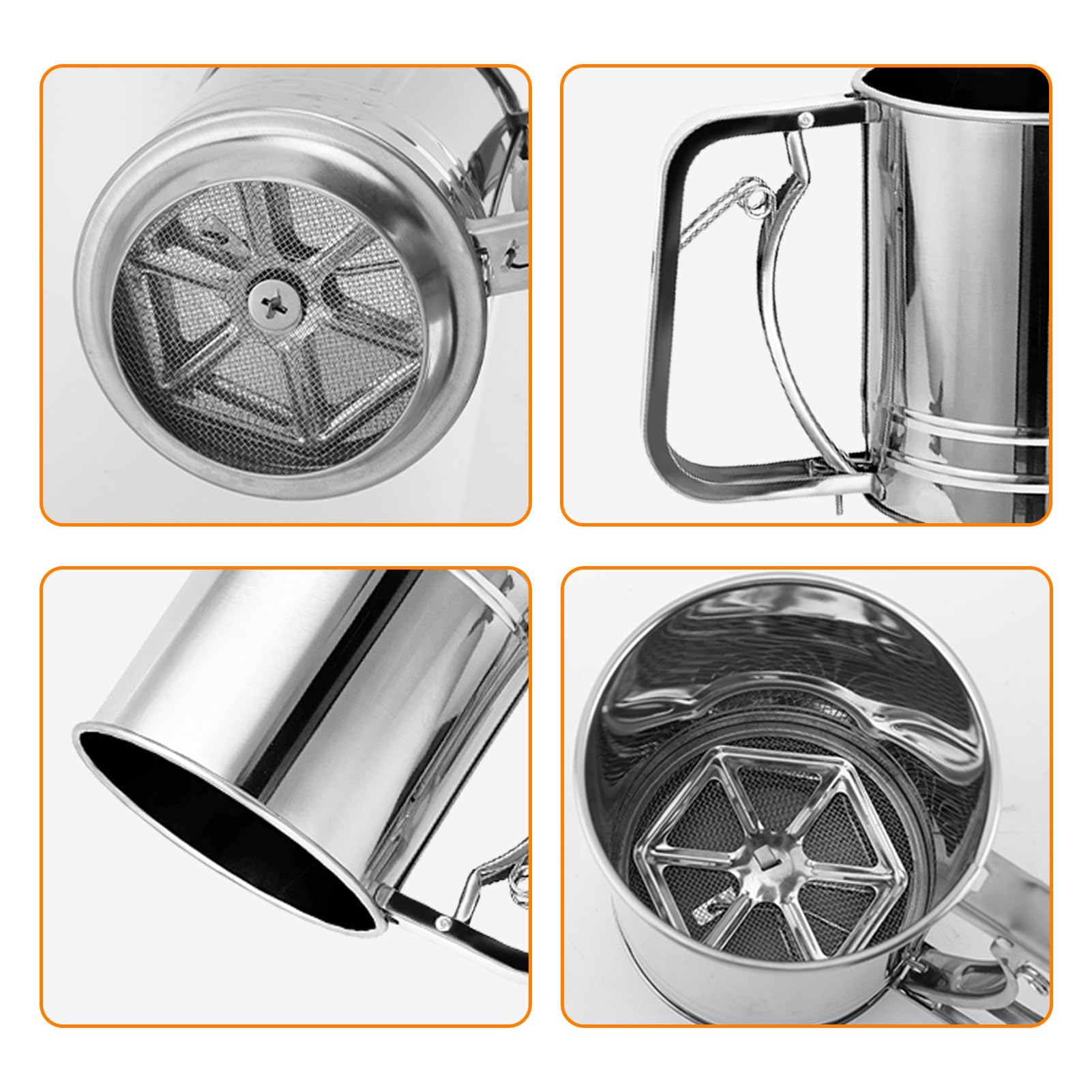 XuYelora stainless steel sifter close-up finish and durability