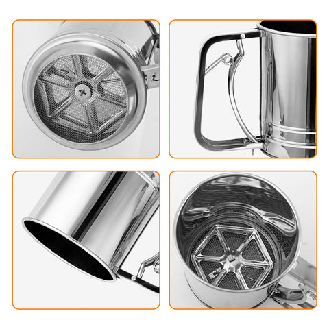 XuYelora stainless steel sifter close-up finish and durability