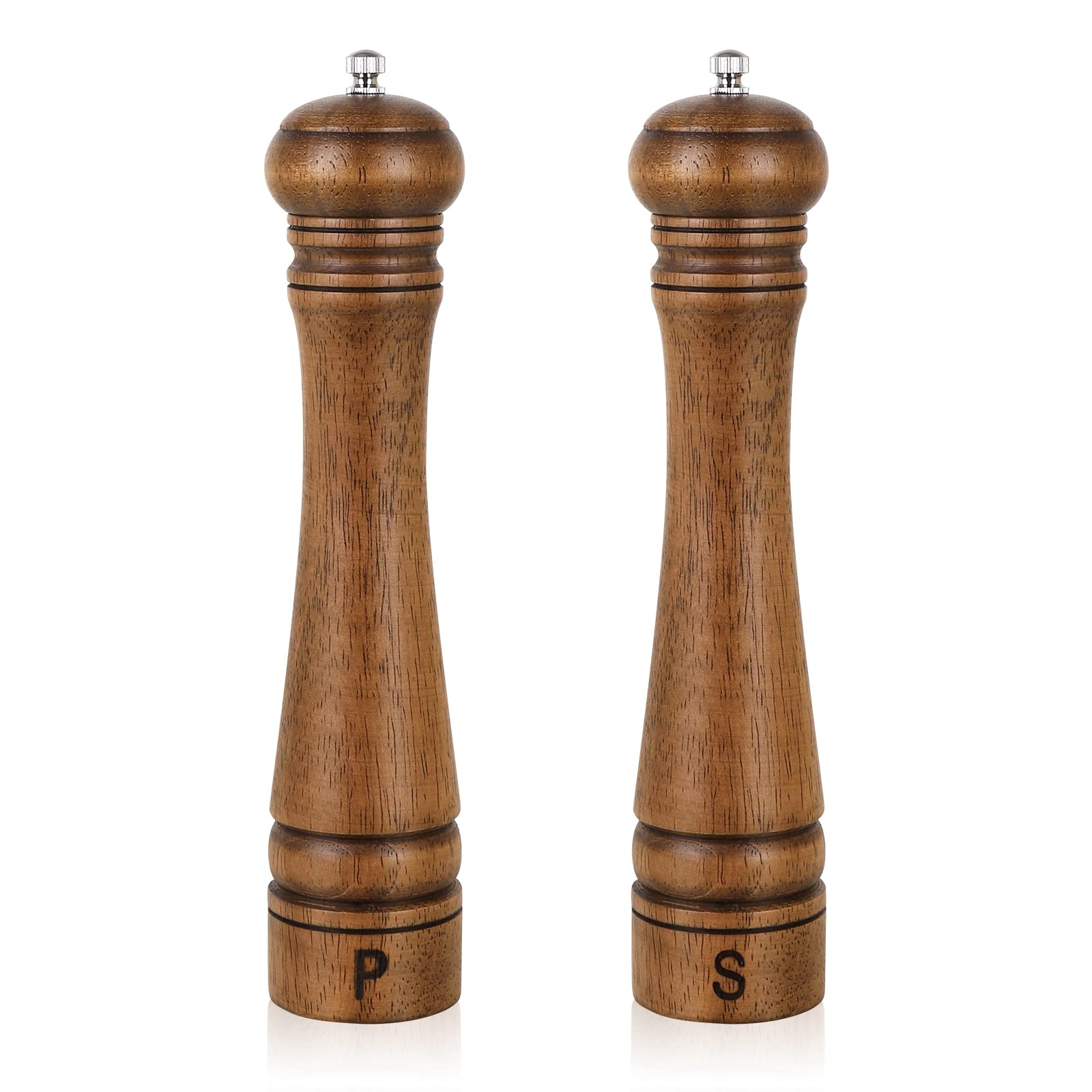 XWXO Pack-2 wood pepper grinders, 10-inch height, for even pepper dispersion