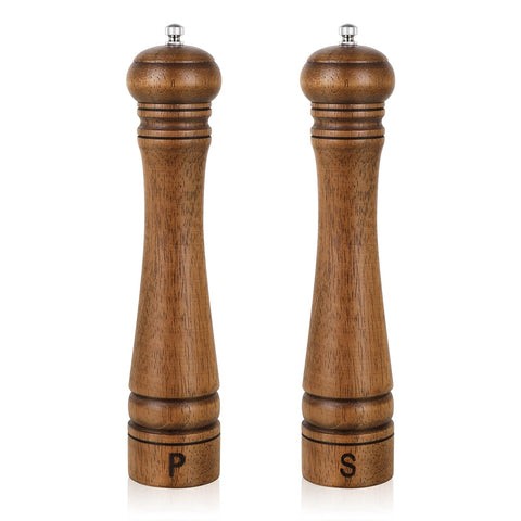 XWXO Pack-2 wood pepper grinders, 10-inch height, for even pepper dispersion