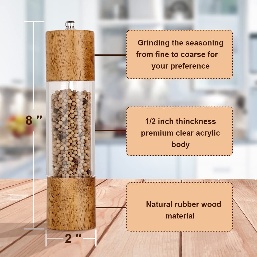 XWXO 8-inch salt and pepper grinders with adjustable ceramic core.