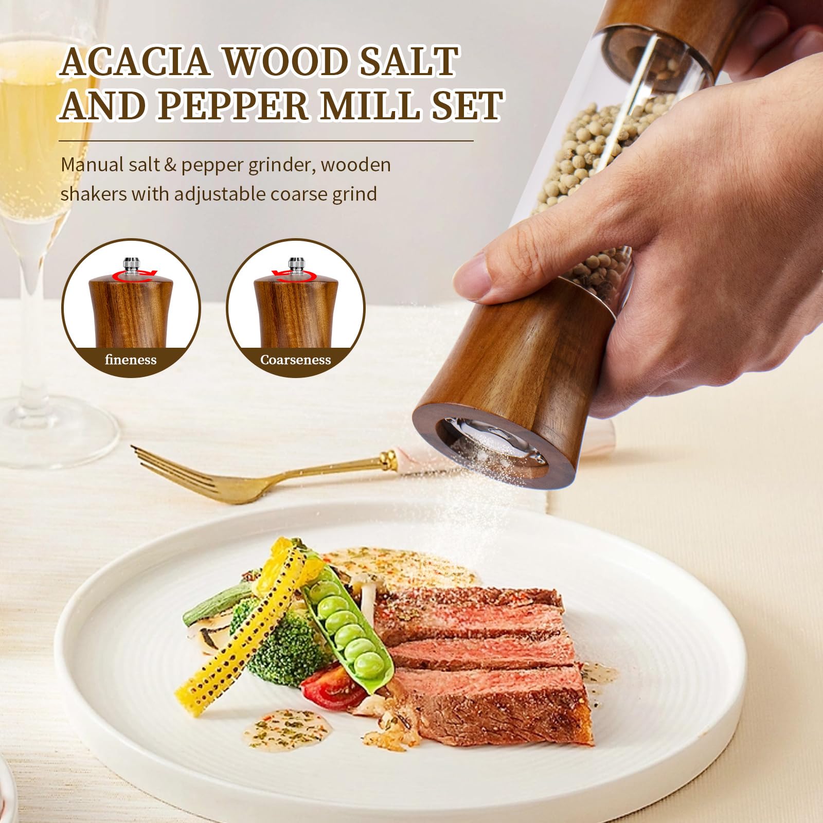 XWXO large-capacity salt grinder reduces refills during cooking sessions.