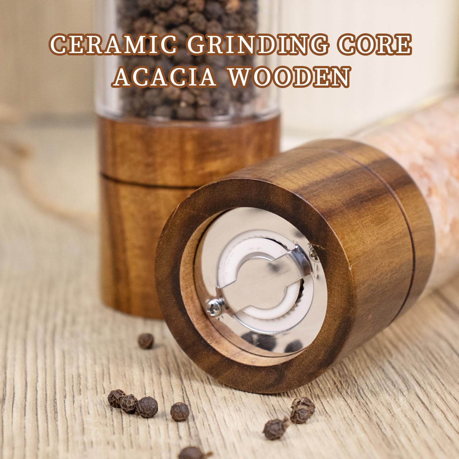XWXO natural acacia wood grain variation on each grinder.