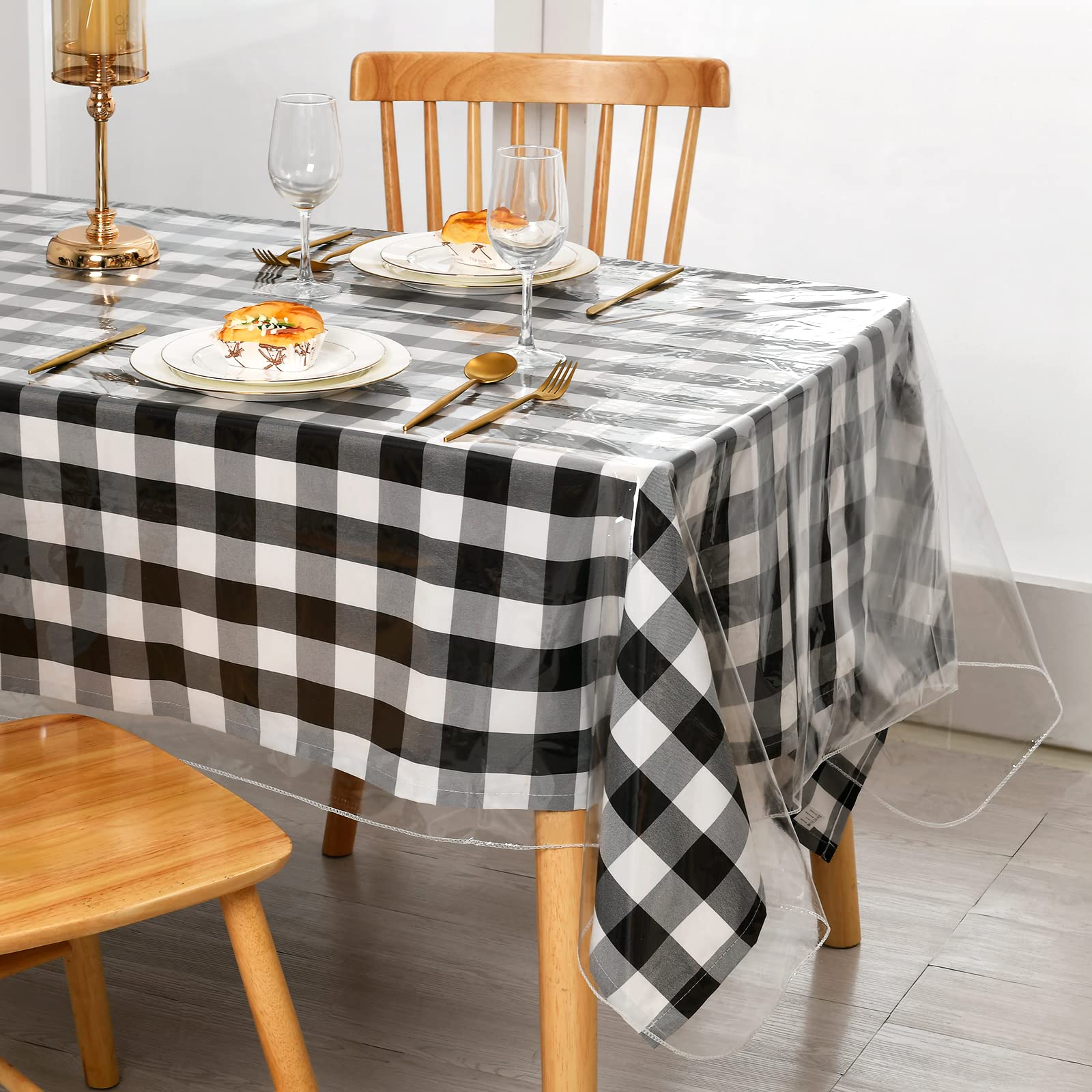 XWZO waterproof clear vinyl table cloth guards against spills during meals