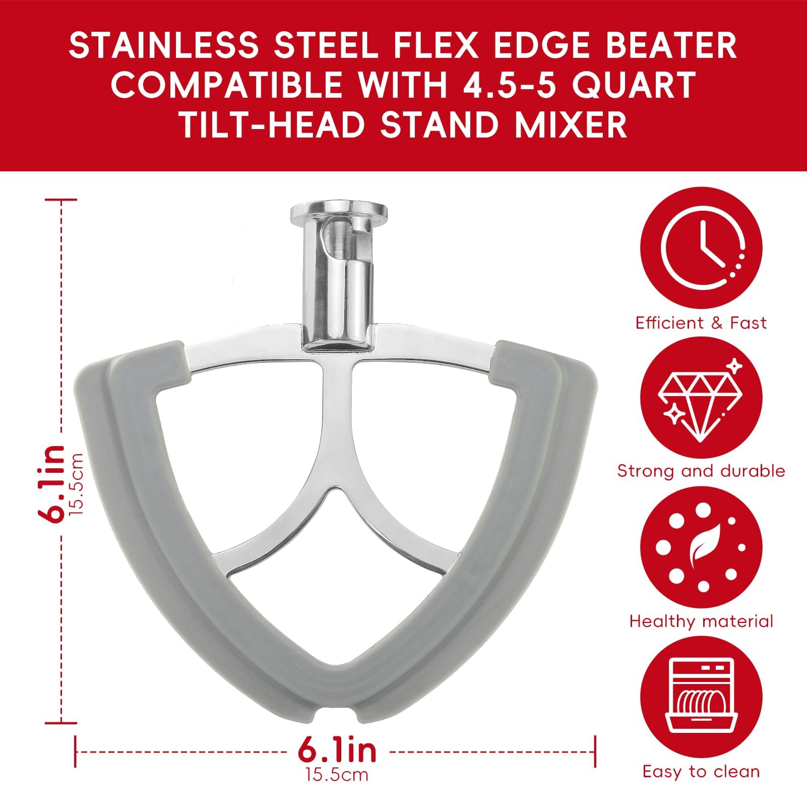 Xxiong Flex Edge Beater shows silicone edge scraping batter for even mixing.